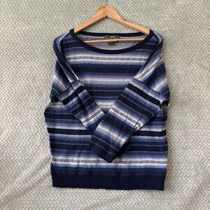 Lauren Ralph Lauren Women's Striped Knit Pullover Sweater Blue White XL